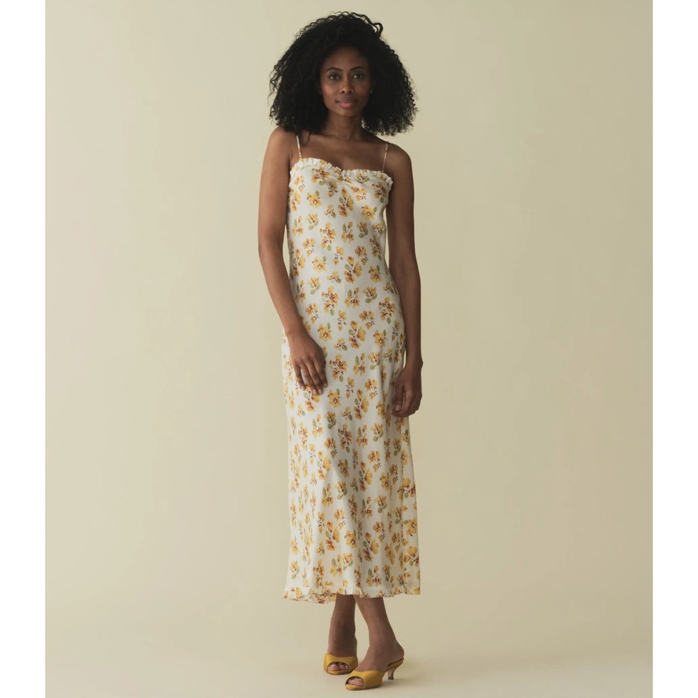 Doen Calsi Dress Amber Frolicking Floral Silk Blend Midi Slip Dress Small